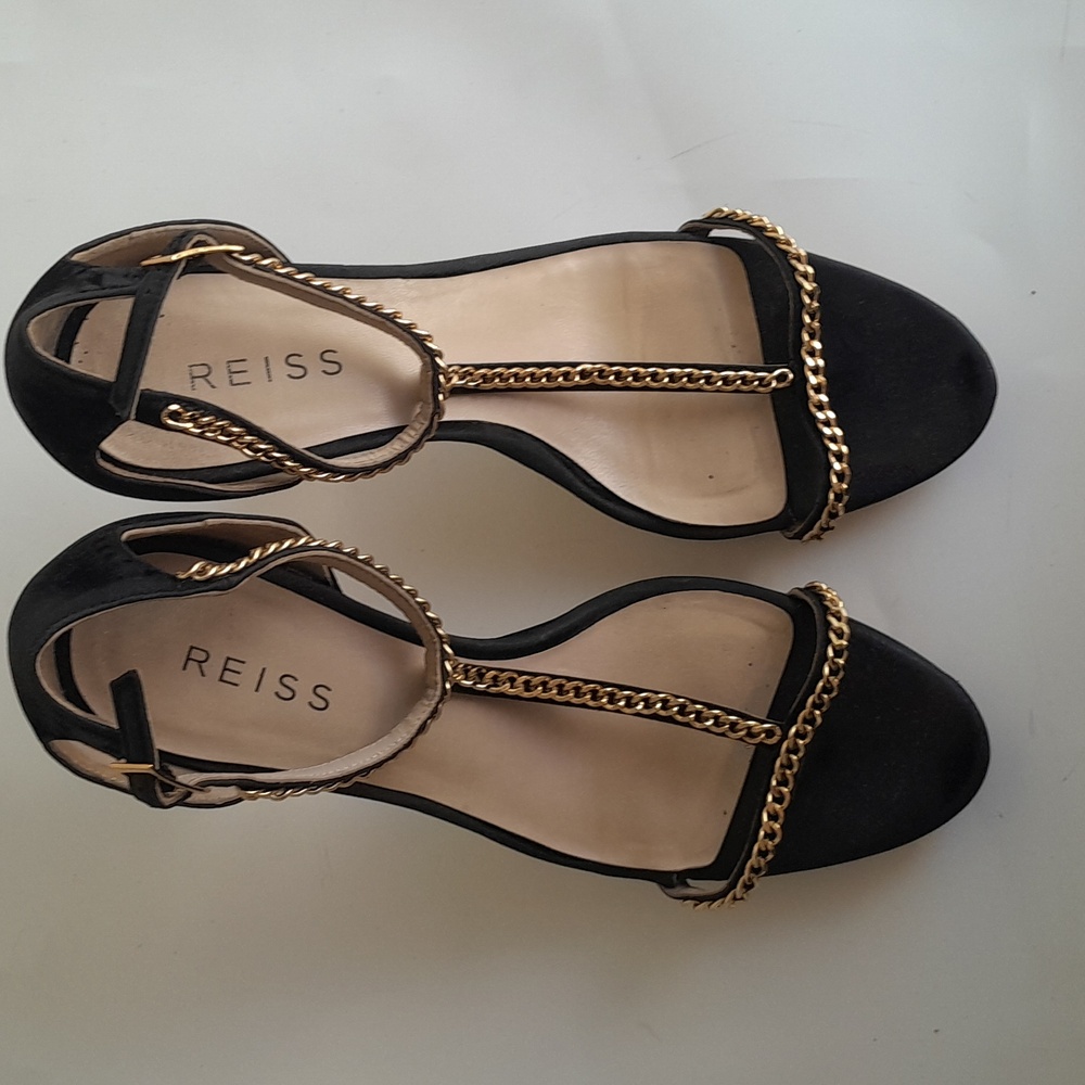 Reiss Chain Strap Heels Black Gold Size 10 - Picture 9 of 12